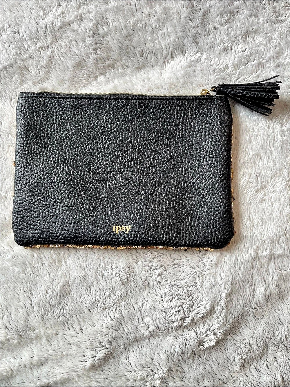 ipsy Gold Sequin Glam Bag with Black Tassel